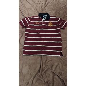 Polo Ralph Lauren Mens Maroon Striped Spellout Crest Polo Shirt XL